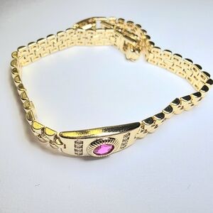 Elegant 18k Gold Plate Bracelet with Red CZ